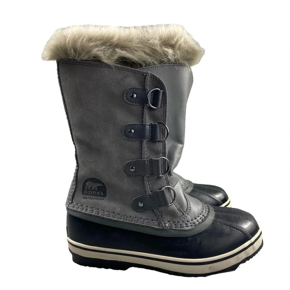 Sorel Snow Boots Girl's Joan Of Arctic Faux Fur-Cuff Suede Youth Size 5Y No Lace